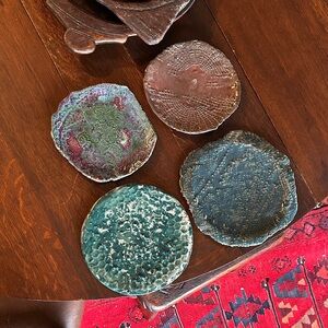 Bundle 4 handmade artisan, rustic pottery plates, made by me. Unique home decor